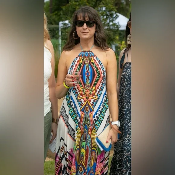 Colorful art deco maxi halter dress - Picture 9 of 9